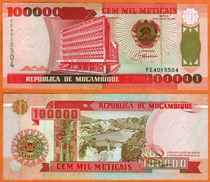 Billete de 100.000 Meticais Mozambique 1993 sin circular P-139 edificio Banco de Mozambique - Imagen 1 de 1
