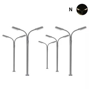 5pz Modello Treni Scala N 1:160 Lampada Due Teste Luce Stradale Caldo LED Bianco - Foto 1 di 6