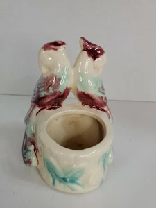 Vintage Ceramic Colorful Bird Planter Pair Of Birds Log Bird Decor Made In USA - Picture 1 of 7