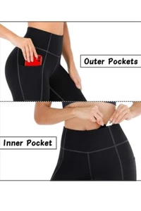 Pantalones de yoga para mujer marca HealthYoga-negro XS Leggings con bolsillos - Imagen 1 de 3