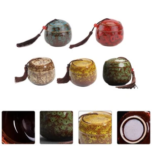 5 Pcs Storage Canister Ceramic Jar Tea Container with Lid Enamel - Picture 1 of 12