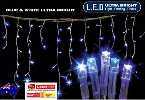 480 LED 14.5M BLUE&WHITE SOLAR ICICLE CHRISTMAS LIGHTS WITH 8 FUNCTIONS - Picture 1 of 6