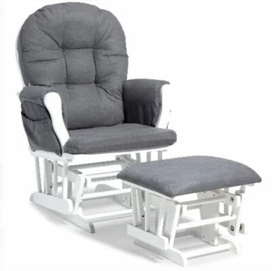 Baby Rocker Glider Nursery Rocker Chair and Ottoman Stool Gray Swirl White - Picture 1 of 3