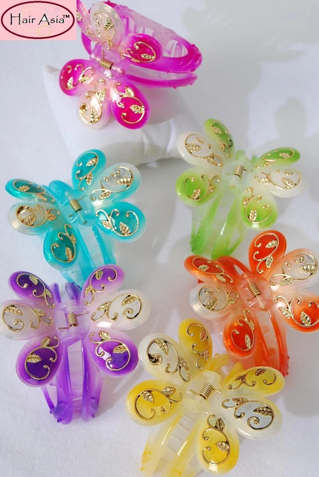 Clip de mandíbula de mariposa - Colorido dos tonos con adornos dorados (3 X 2,75") Foto 1 de 2