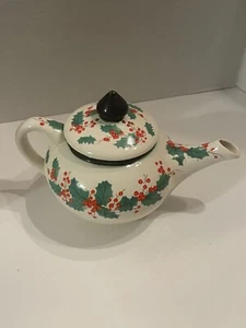 Holiday Christmas Themed Ceramic Teapot With Holy Leaves And Berries - Picture 1 of 17