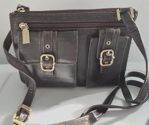 Perlina Crossbody Handbag Women Brown Leather Organizer  Purse Shoulder Bag - Picture 1 of 12