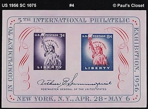 US 1956 SC 1075 5TH INTERNATIONAL PHILATELIC EX. 3¢ & 8¢ LIBERTY S/S MNH VF #4 - Picture 1 of 2