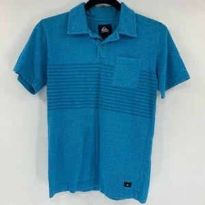 Quicksilver Shirt Boys Medium Blue Polo Collared Striped Short Sleeves - Picture 1 of 5