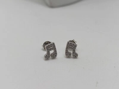 ORECCHINI A BOTTONE NOTA MUSICALE CON PAVE' DI ZIRCONI IN ARGENTO 925 (0387) - Immagine 1 di 4