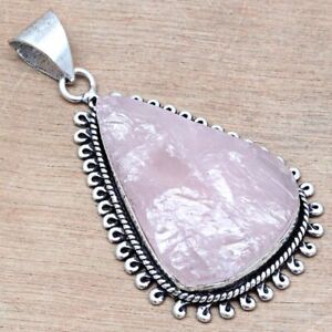 Pendant Pink Rosequartz Drusy Gemstone Handmade 925 Silver Jewelry 2.25"