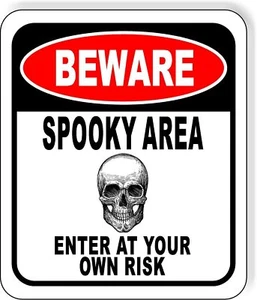 VORSICHT GRUSELIGER BEREICH BETRITT AUF EIGENE GEFAHR ROT Metall Aluminium Verbund Schild - Bild 1 von 5