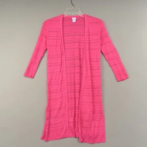 Chico’s Sweater Women’s XS Pink Rayon Textured Pointelle Knit Open Cardigan - Picture 1 of 10