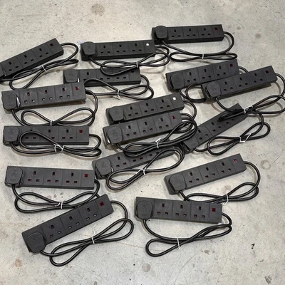 16x New Black 2M 4 Gang Way UK 13A Trailing Socket Mains Power Extension Lead - Image 1 of 4