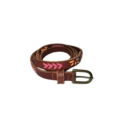 J. Женский пояс Crew коричневый кожаный сшитый узкий - латунная пряжка - размер маленький - Изображение 1 из 4