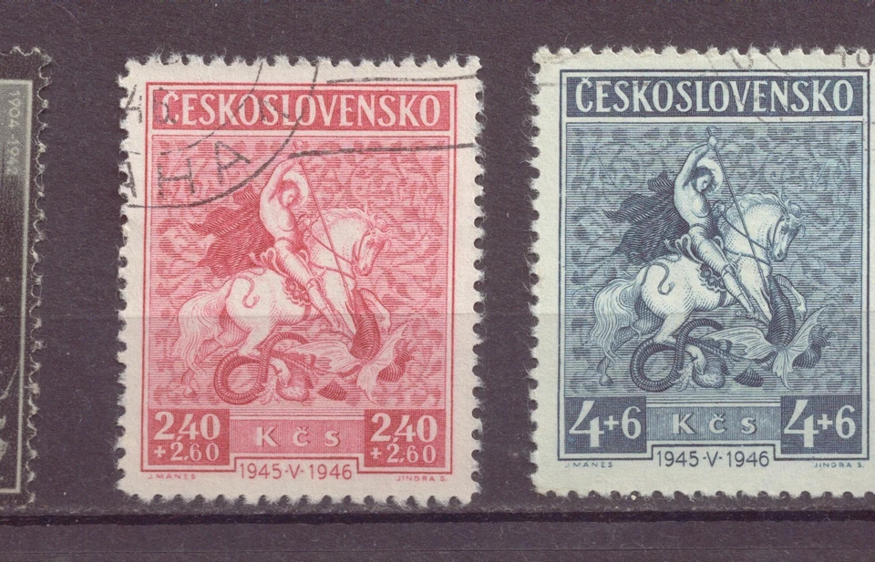 Checoslovaquia, Juego de 2, Semipostales, 1er Aniversario de la Segunda Guerra Mundial Liberación, San Jorge S Foto 1 de 1