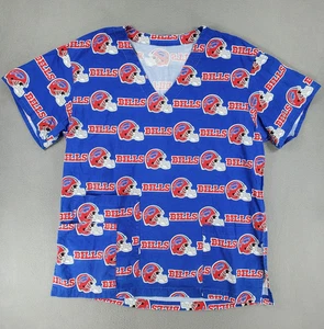 Vintage Buffalo Bills V-Ausschnitt medizinisches Peeling Helm Logo Allover Krankenschwester DR T-Shirt - Bild 1 von 6