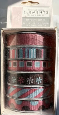 Y2K Girl Colors American Crafts Elements Ribbon Double Sided 3/8" 6 Spools Coral - Image 1 of 3