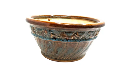 vintage stonewear ceramic glazed brown with hints of blue pot planter. Foto 1 de 3