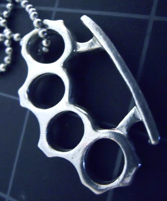 Brass Knuckles Necklace Stainless Ball Chain New Vintage Knuckle Dusters Pendant - Image 1 of 4
