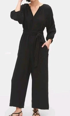 Mono GAP Talla 12 Negro Corbata Cinturón Pierna Ancha Gasa Con Bolsillos Foto 1 de 4