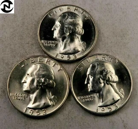 1953-P+1953-D+1953-S Washington Quarter Set/Lot ~ Gem BU ~ 90% Silver ~ 3 Coins Cover