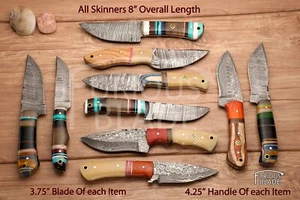 Lotto 10 pezzi coltello damascato caccia campeggio skinner 8 pollici manico osso,resina,legno - Foto 1 di 16