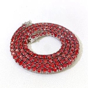 3-4mm VVS Rot Moissanit Tennis Kette 925 Silber Bestanden 💎 Tester! - Bild 1 von 20