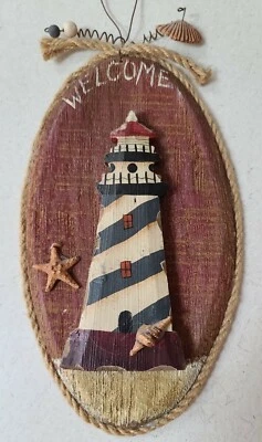 Barn Wood Welcome Light House Rope Sea Shells Wall Plaque - Image 1 of 4