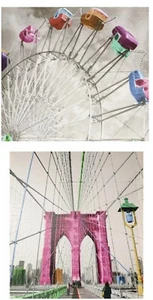 BILD GEMÄLDE BROOKLYN BRIDGE NEW YORK CITY / BIG WHEEL RIDE WANDKUNST - Bild 1 von 17