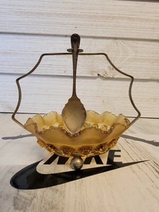 Vintage Gewürzdose aus geschliffenem Glas mit Silberteller Löffel Made in Britain - Bild 1 von 6