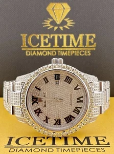 Ice Time 41mm Men's Automatic Silver Watch Iced Out w/12 carats of Diamonds - Picture 1 of 7