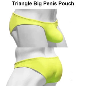 Men's Beach Briefs Sexy Fluorescent Yellow Green Low Waist Bikini Bathing Suit - Picture 1 of 29