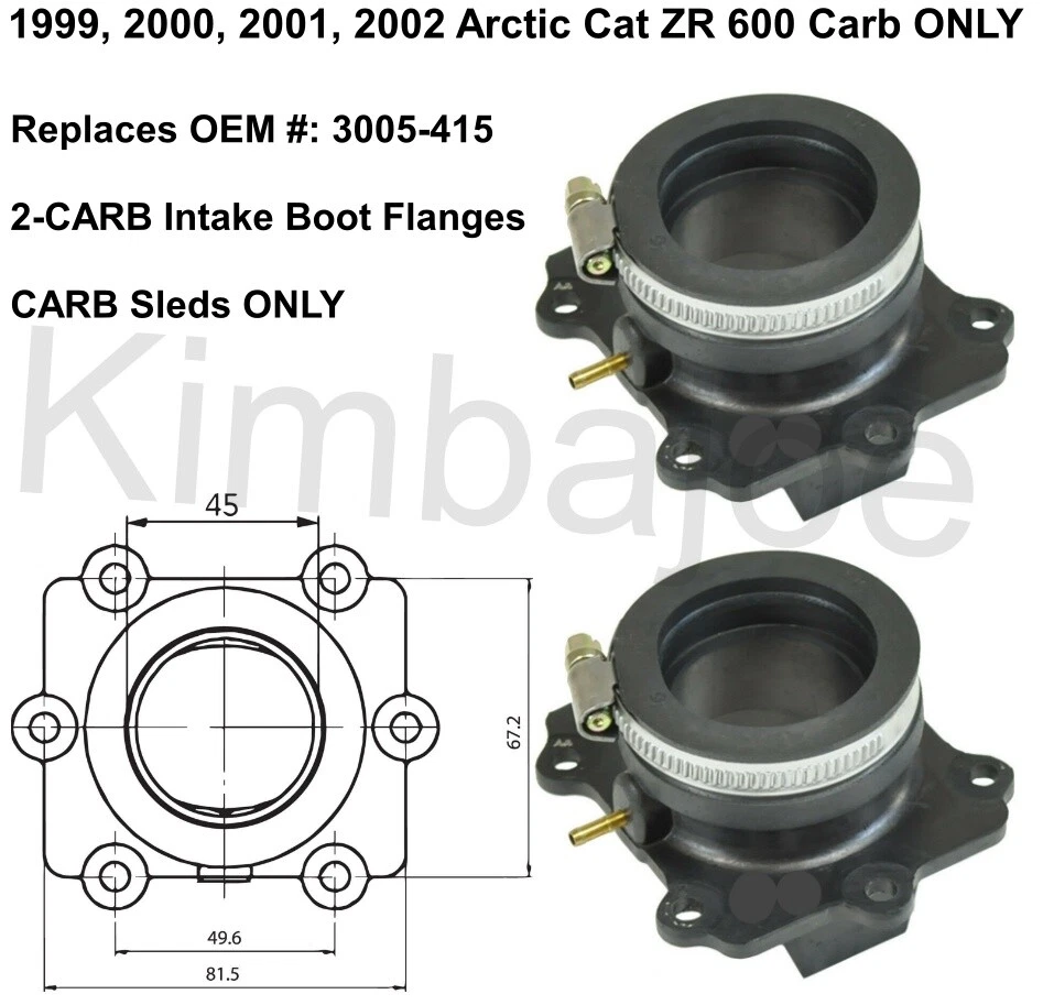 1999 2000 2001 2002 Arctic Cat ZR 600 carb APENAS 2 flanges de bota de admissão de carboidratos - Imagem 1 de 1