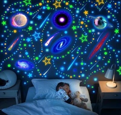 495 piezas calcomanías de pared estrellas y lunas que brillan en la oscuridad para techo, brillo extraíble Foto 1 de 4