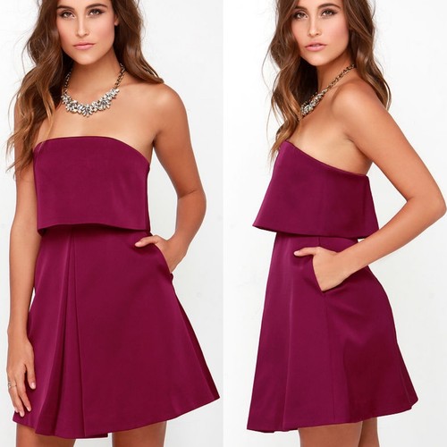 VALENTINO Keepsake Keep Watch Burgundy Strapless Dress Small Party Valentine’s Day $169