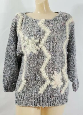 Mujeres M Grueso Tejido a Mano Suéter De Colección Gris Pullover Cuello Barco 40" Lauren Hansen Foto 1 de 4