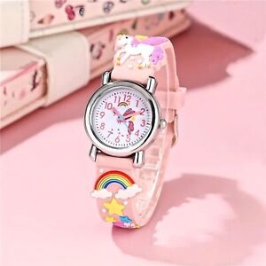 Kids Quartz Unicorn Watch with Colorful Band - Pink