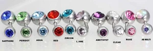 crystal gem belly bars double gem , Surgical steel ,gem navels  x 1 BAR - Picture 1 of 14