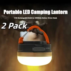 2x Lámpara de Camping LED Linterna de Camping USB Recargable con Banco de Energía 1800mAh Portátil - Imagen 1 de 14