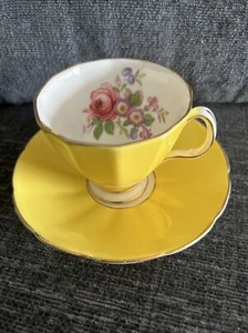 Rare Adderley Floral Bone China Yellow Teacup & Saucer Made In England - Picture 1 of 4