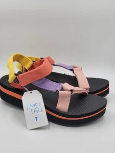 Platform Strap Sandals Womens 7 Wide multicolor dc10 - Picture 1 of 18