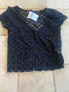 Forever 21 Damen schwarzes Strick Blumen Spitze T-Shirt Cover Up Gr. LRG neu mit Etikett (Box 17) - Bild 1 von 2