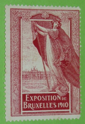 CINDERELLA TIMBRE 1910 EXPOSITION UNIVERSELLE INTERNATIONALE BRUXELLES BELGIQUE - Photo 1/2