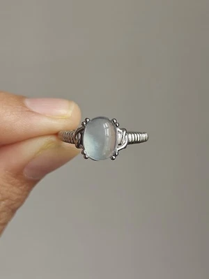Aquamarine twisted wire inspired minimalist Adjustable silver  Plated Ring - Image 1 of 4