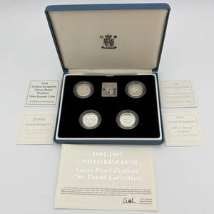 Rare UK Royal Mint 1994-1997 Silver Proof Piedfort One Pound Collection 19g Each - Picture 1 of 4