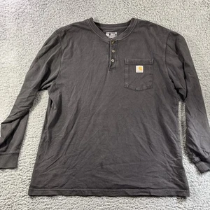 Carhartt Shirt Mens Large K128 Loose Fit Henley Pocket T-Shirt Black Long Sleeve - Picture 1 of 11