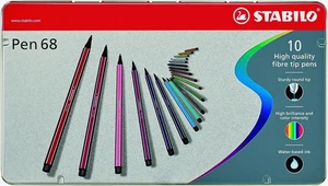 STABILO PEN 68 ALTA QUALITA' IN SCATOLA DI METALLO DA 10 PEZZI PUNTA FIBRA 1 MM - Foto 1 di 5
