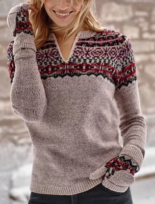 NWT J Jill Oatmeal/Purple FAIR ISLE Ski Sweater AND MATCHING MITTENS Set Women L - Image 1 of 4