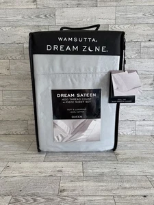 New Wamsutta Dream Zone Sateen Light Gray 400 TC 4 Piece Cotton Queen Sheet Set - Picture 1 of 4