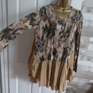 NEW COLLECTION ● size 10 12 ● brown camo lagenlook blouse top womens ladies - Picture 1 of 5